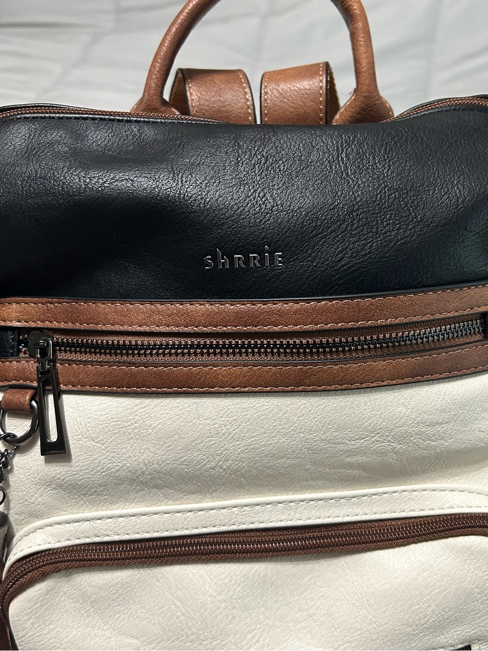 Shrrie Vegan Leather Backpack Neutral Cream Brown Travel Laptop Bag - Picture 5 of 14